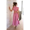 Women's Elegant Dress Summer Fashion Casual Solid Color Sleeveless Backless Dress Women's Sexy Hollow Pleated Long Dress