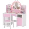 Kids Dressing Table, Kids Vanity Set with Stool, Pink