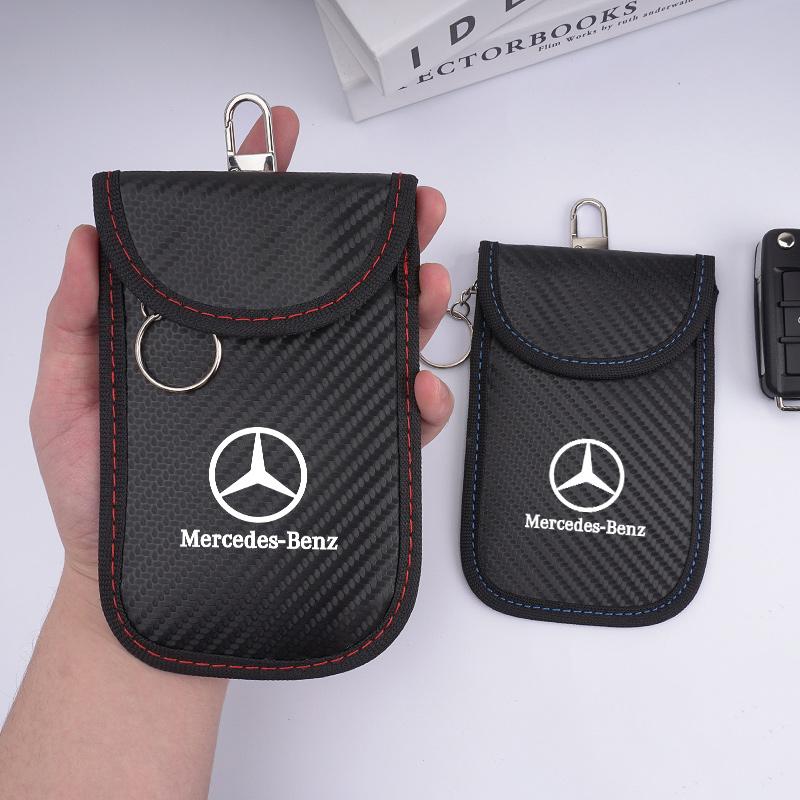 Leather Car Key Case Signal Blocker Bag Shielding Pocket For Mercedes Benz W212 W213 W205 W177 W247 W176 CLS MR8