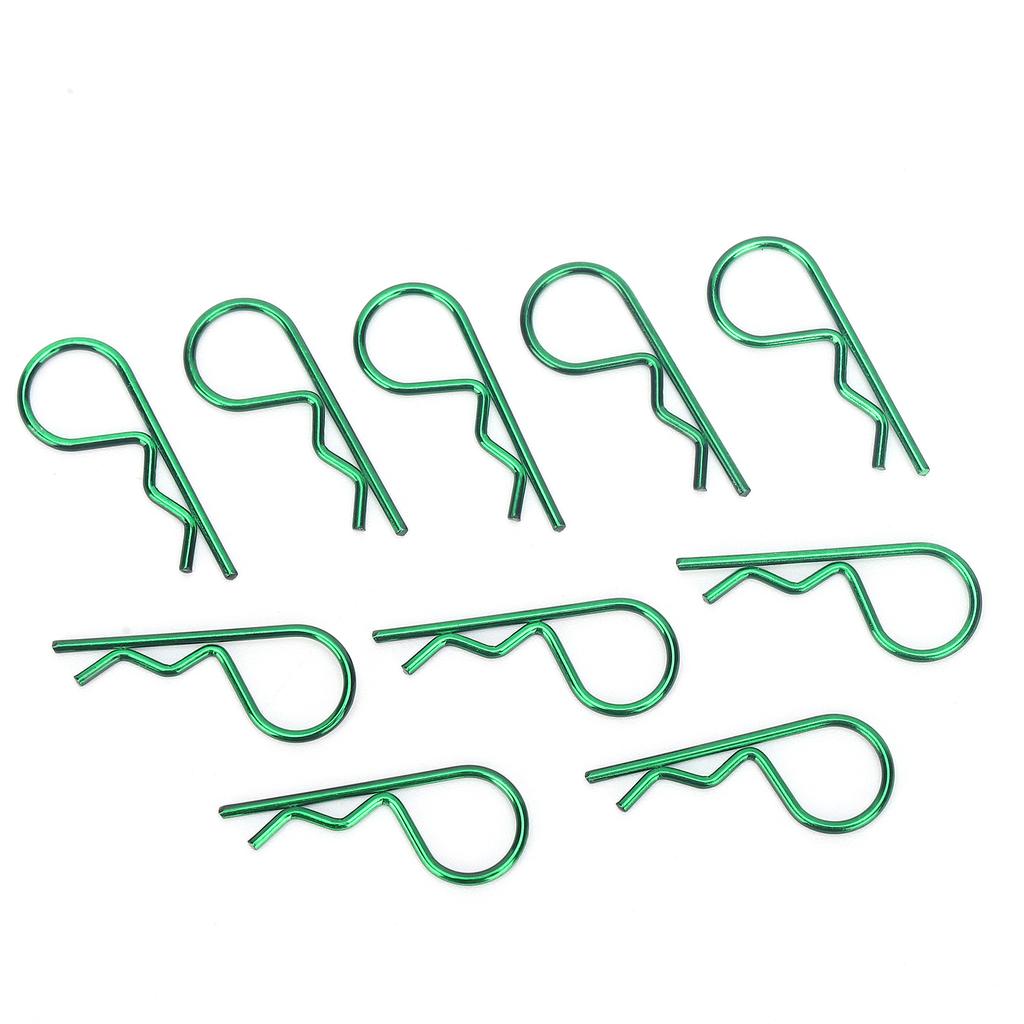 10Pcs RC Car Shell Clip RShape Metal Body Clips Pins Green for 15 16 18 110 RC Car(Green )