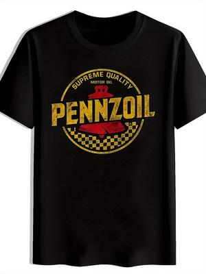 Heren Rockband Grafisch T-shirt - Vintage Pennzoil Motorolie Ontwerp, Casual Zomer