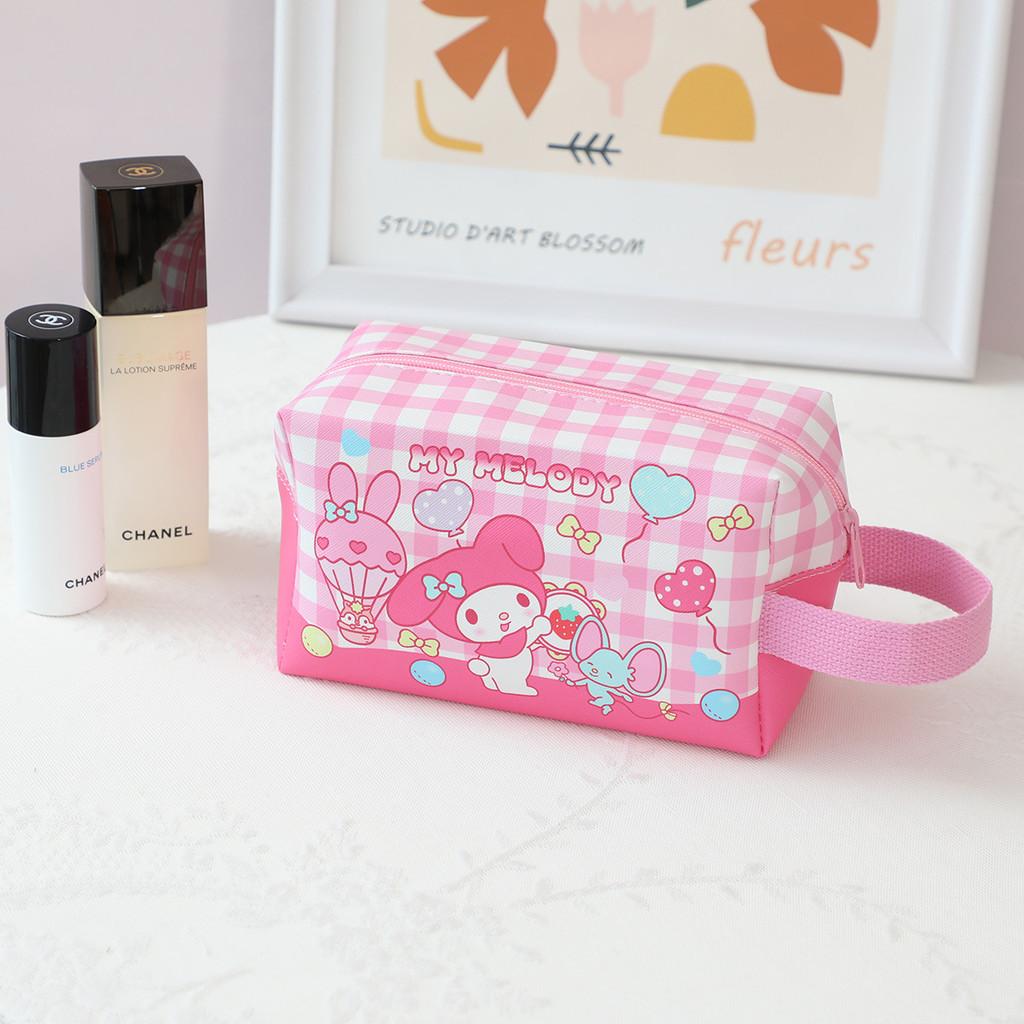 Melody Grid Party Cartoon Leather Waterproof Makeup Storage Bag With Handle