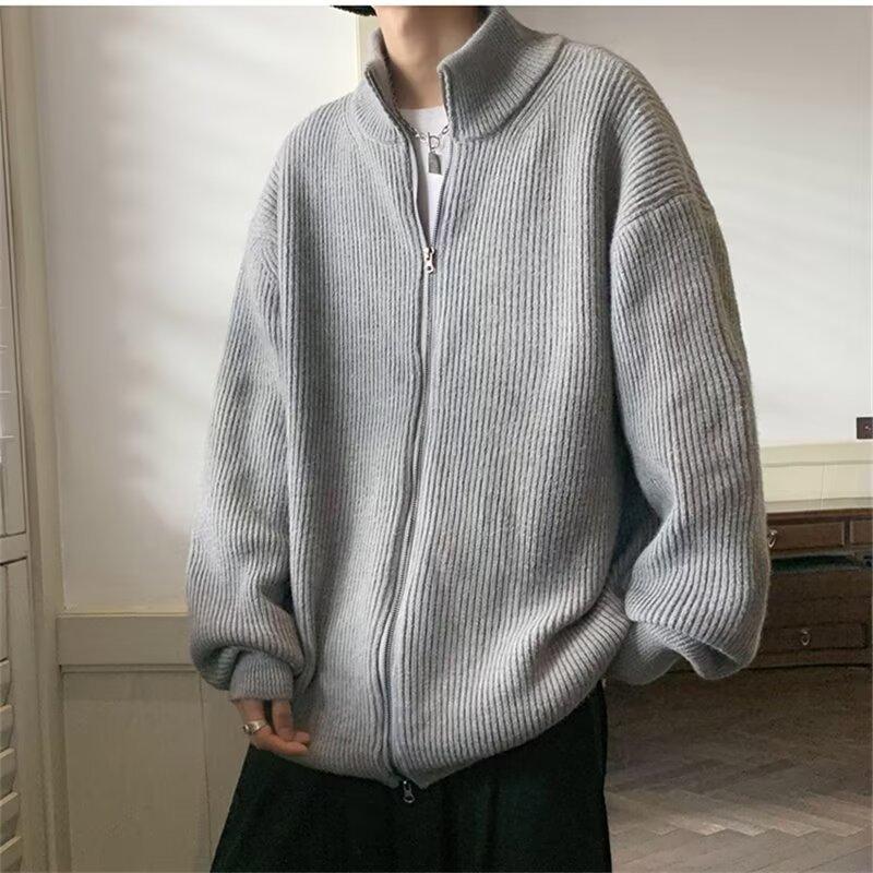 Cardigan Sweater Men'S Spring And Autumn Japanese Retro Loose Lazy Style Knitted Sweater Wear Men'S Zipper Thread Jacket