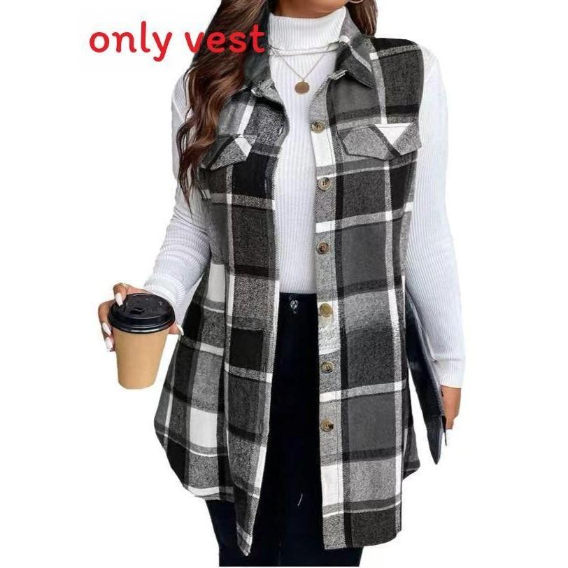 Casual Womens Sleeveless Vest Spring Plaid Buttonfront Polyester Top For Adults