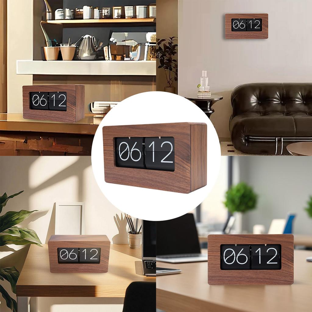 Vintage Wooden Auto Flip Clock Digital Mechanical Flip Table Clock 24 Hour Retro Desktop Ornament