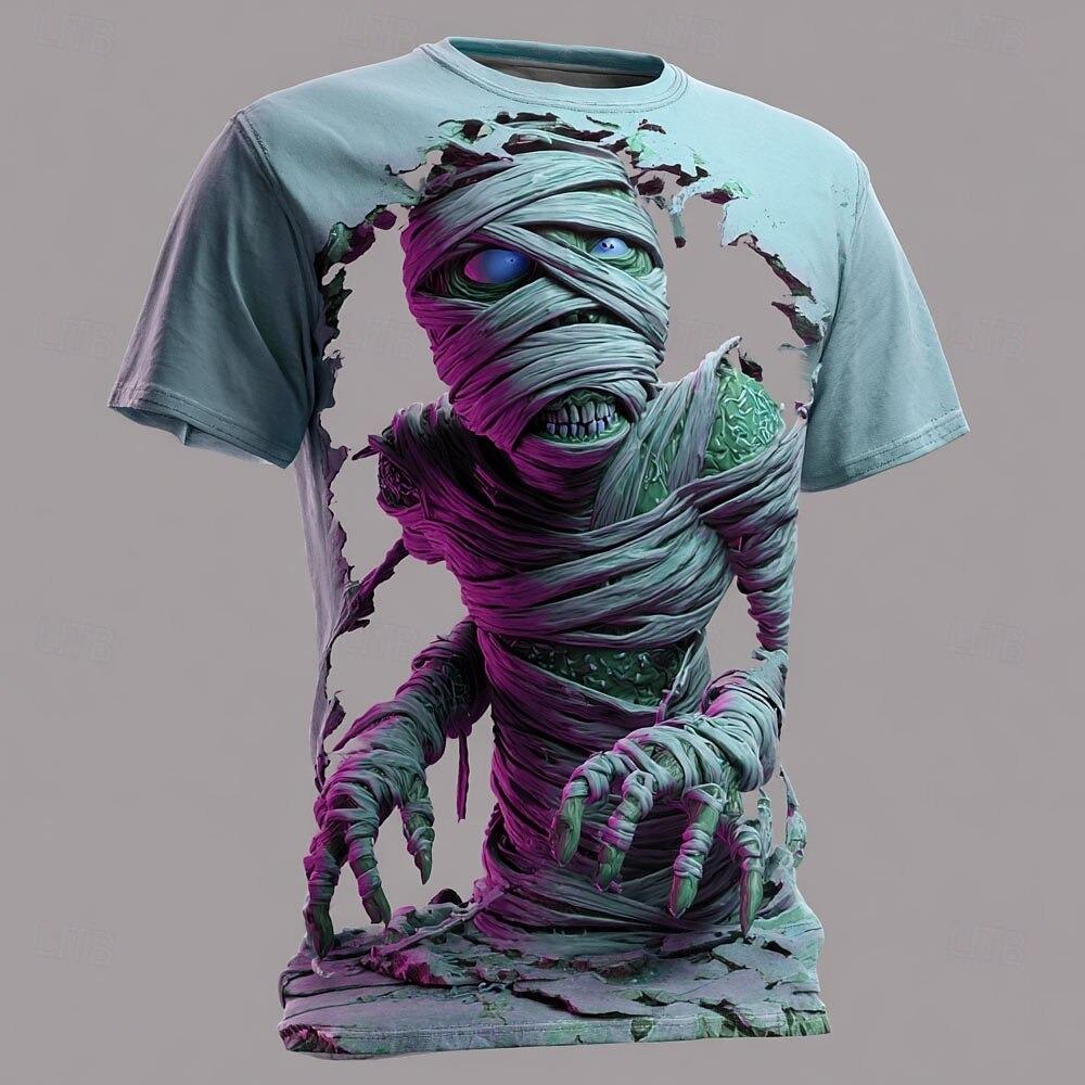 Summer Kids Optical Illusion Zombies Print Boy Short Sleeve T-shirt Top Crew Neck T-shirt Horror Party Street Holiday Girl Clothing