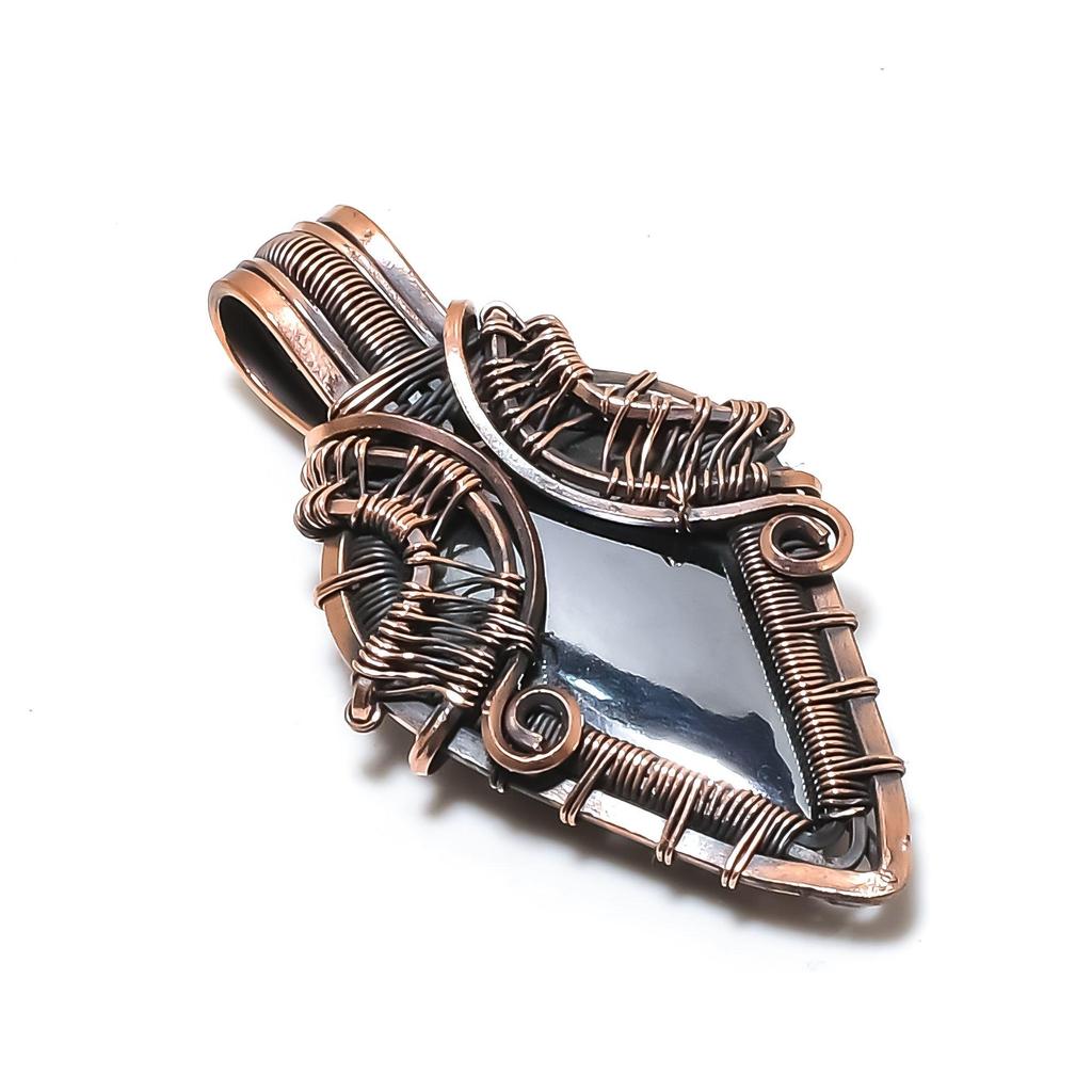 Shungite Pendant, 999 Copper Wire Wrapped Gemstone Jewelry, Handmade Pendant, For Thanksgiving