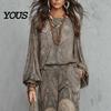 Relaxed Fit Women Outfit Boho Print 2 Piece Sets for Women, Casual Long Sleeve Top Side Pocket Pants Wide Leg Matching Sets, Summer Loose Travel