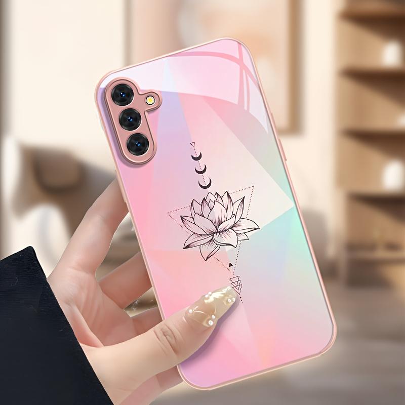 Pink metallic paint glass phone case suitable for Samsung Galaxy S26 S25 S24 S23 S22 S20 FE Ultra Plus anti drop back cover