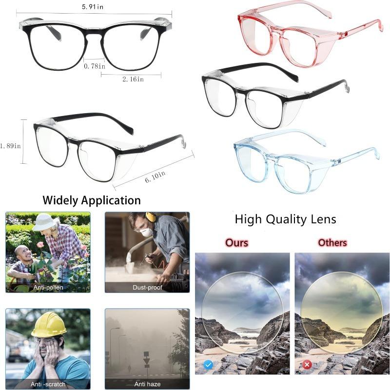 3pcs Anti Fog Safety Glasses with Side Guard and Wide Lens Cover - Anti Blue Light Lightweight and Comfortable