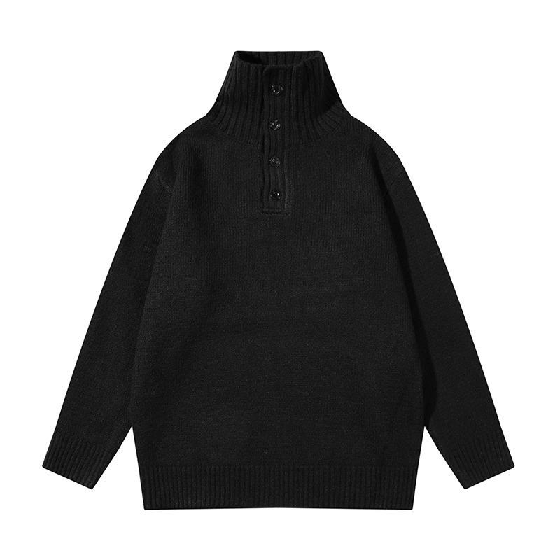Men s Korean-Style Grey High-Neck Knit Cardigan for Autumn/Winter – Trendy Relaxed Fit Sweater L