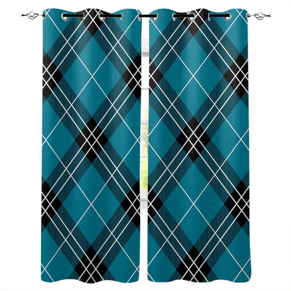 Gardiner i britisk stil med blått og oransje rutemønster Gardiner til stue Dekorative gjenstander Stue