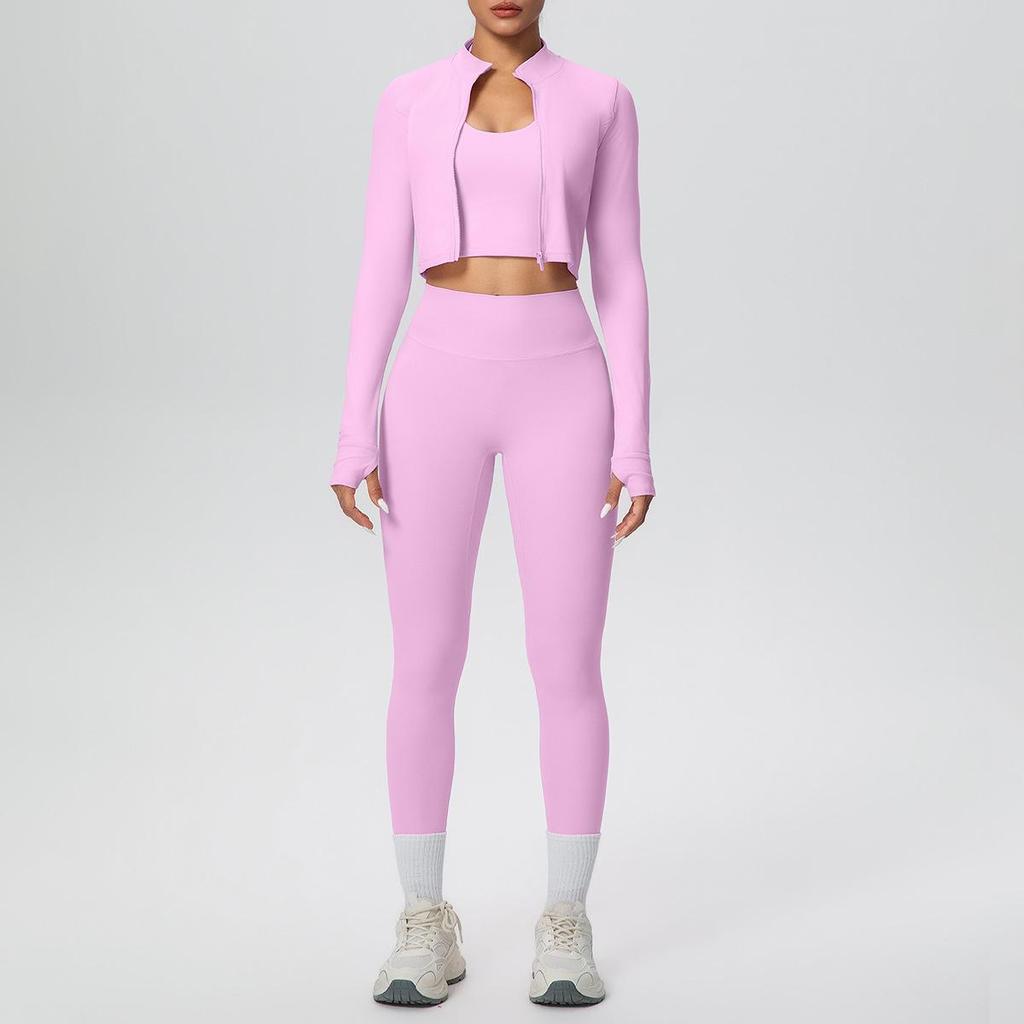 Cross-Border Halter Backless Sports Bra & High-Waisted Zipper Jacket Yoga Set