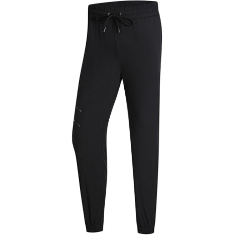 Li Ning Sports Fashion Series Solid Color Mid Waist Drawstring Breathable Versatile Cuffed Knitted Sports Pants Women Pants Black AYKN132-1