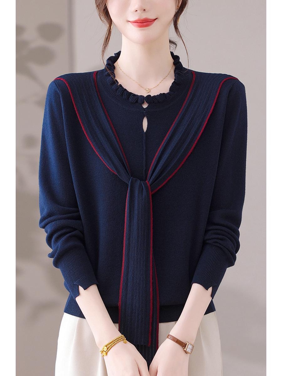 

2025 New Korean Style Wool Round Neck Sweater - Solid Color, Loose Fit, Cozy Autumn/Winter Pullover 3XL темно-синий