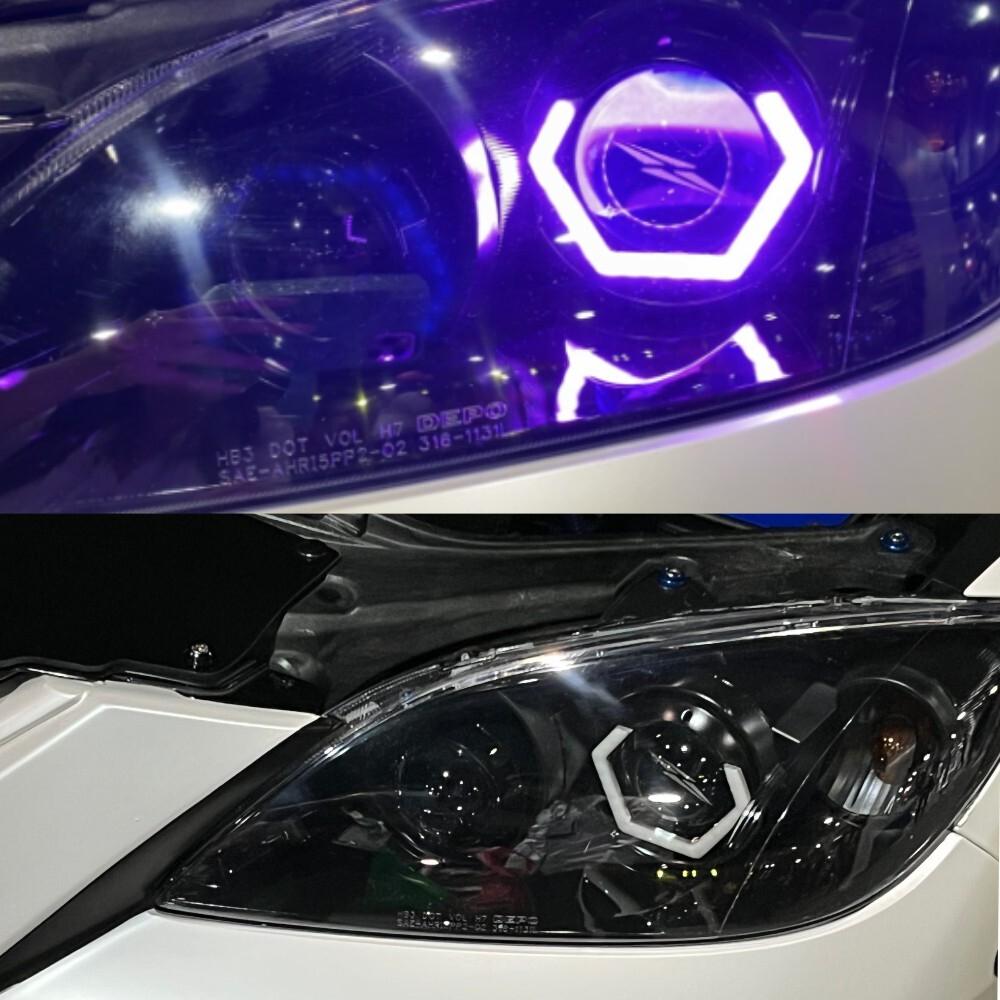 Pair 80mm RGB Hexagon Halo Rings LED DRL Turn Signal For Headlight Fog Retrofit