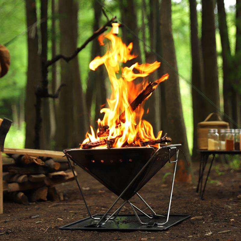 Large Outdoor Stainless Steel Folding Barbecue Grill and Fire Pit for Camping and Picnics