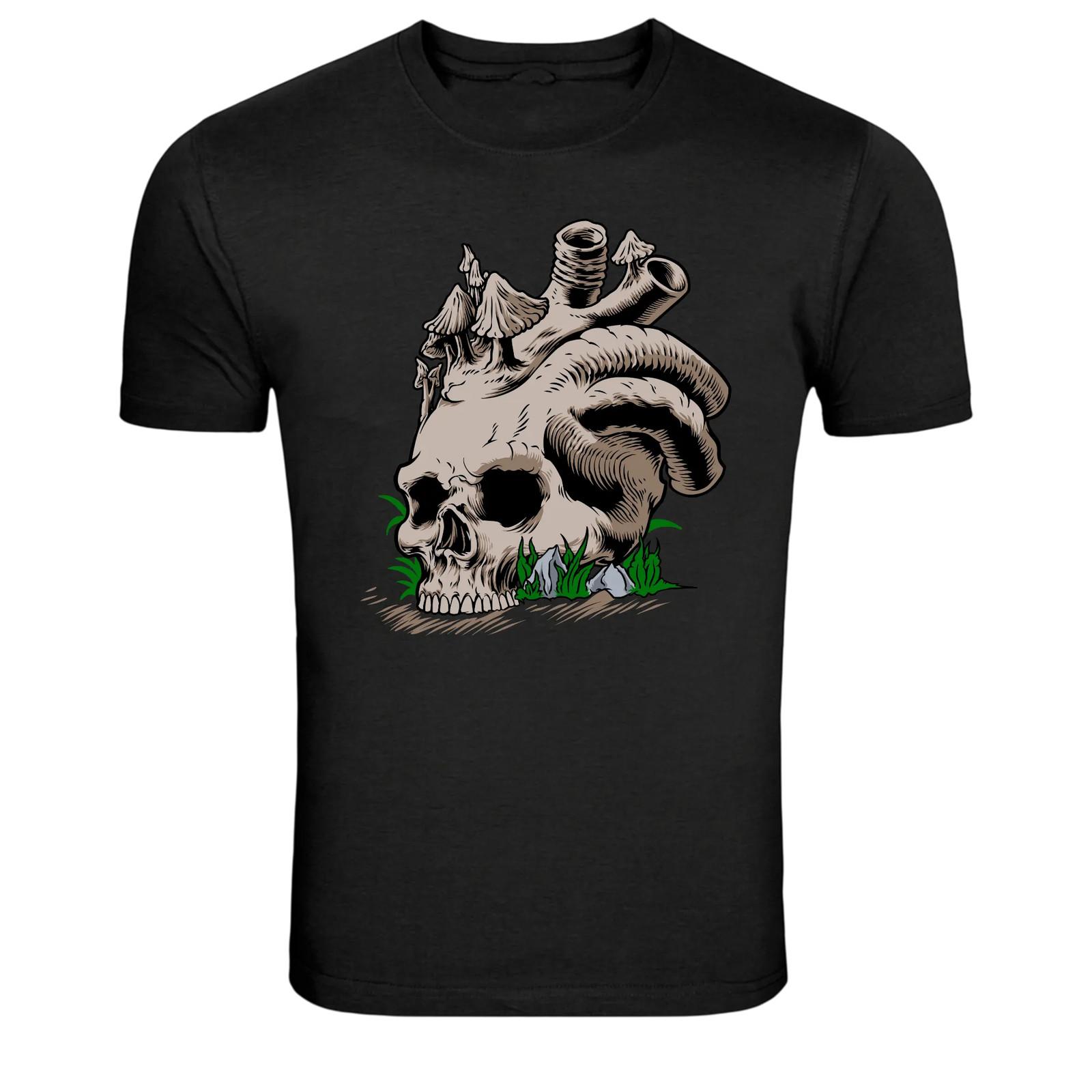 Skull Heart Mushrooms Dark Nature Graphic T-Shirt S
