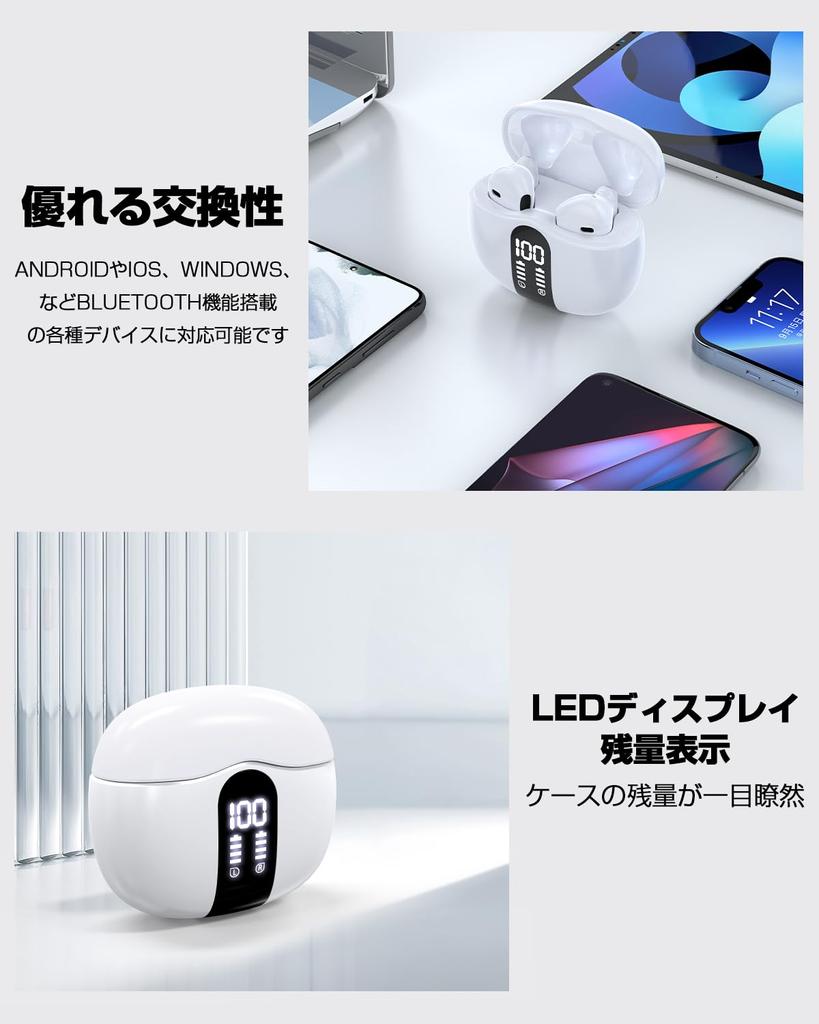 Clear Deep Wireless Bluetooth Sound Double Microphone ENC Noise LED Bluetooth Compatible with iPhone and Web Conferencing School Sports Japanese Audio