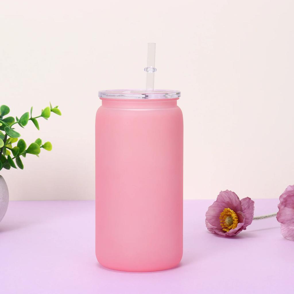 16oz Farbverlauf Becher mit Strohhalm - Sturzsicher Tragbare Kunststoff-Wasserflasche Praktischer Hitzebeständiger Sublimationsbecher für Zuhause & Outdoor
