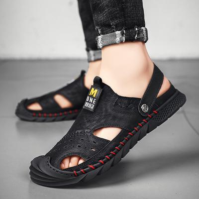 FashionClassic Mens Sandals Summer Black Leather Male Beach Sandals Soft Comfortable Male Outdoor Beach Slippers Slip-ON Man Sandals