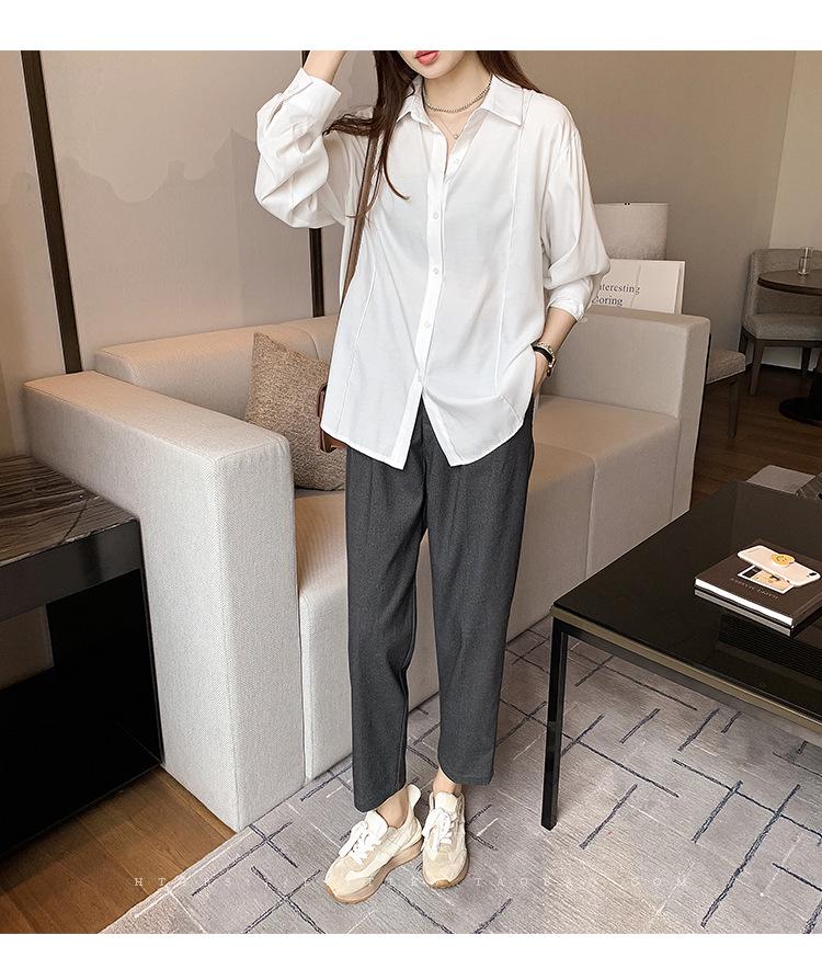 Spring Korean Style Solid Color Long Sleeve Overlap Shirt for Women