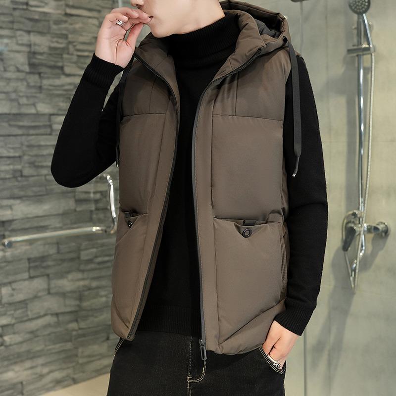Autumn and Winter Vest Men's Hooded Solid Color Zipper Cardigan Sleeveless Fashion Casual Top