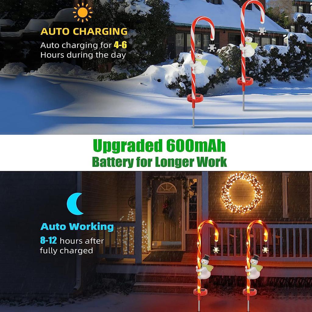 Snowman Candy Cane Ground Light Solar Powered Holiday Decoration Garden Yard