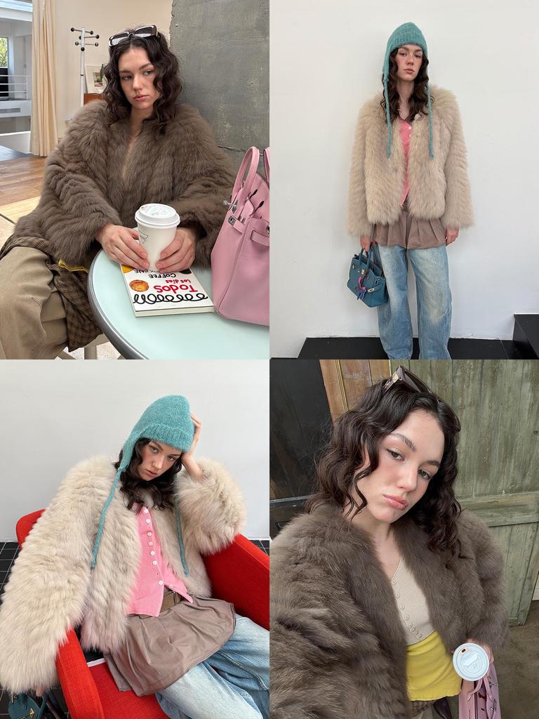 North Elk Long Island Lover Women's Fox Fur Coat - Short, Wide Fluffy Style.