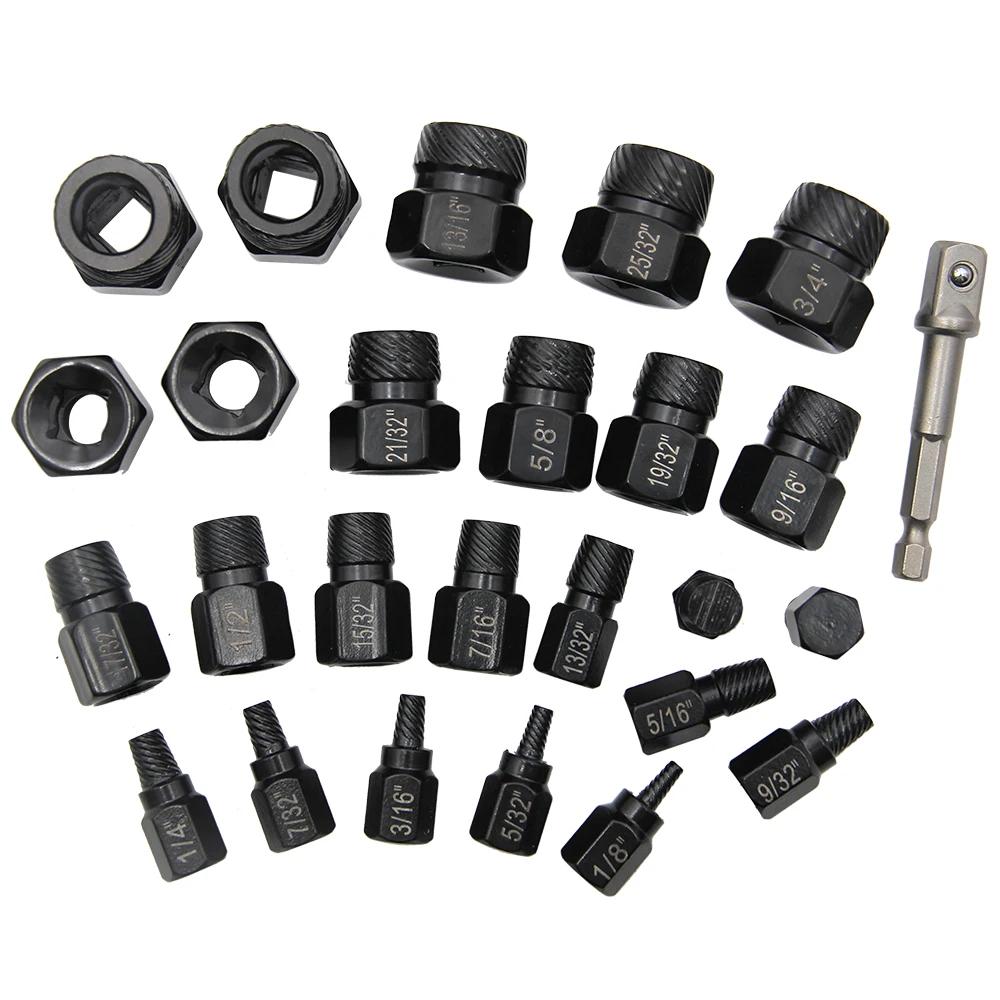 26pcs Screw Bolt Extractor Drill Bit Stud Slip Teeth Stripped Broken Remover For Air Tools Power Tools Accessories