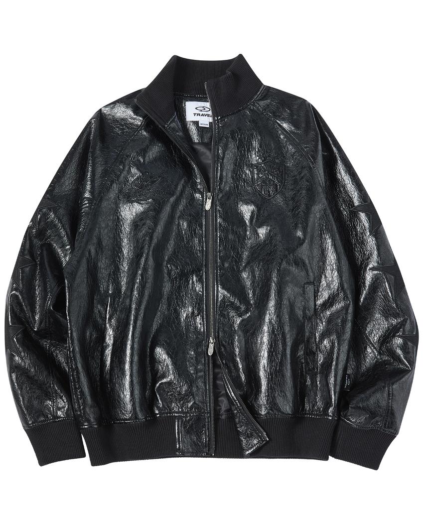 Travel Star Sleeve Synthetic Leather Jacket Black