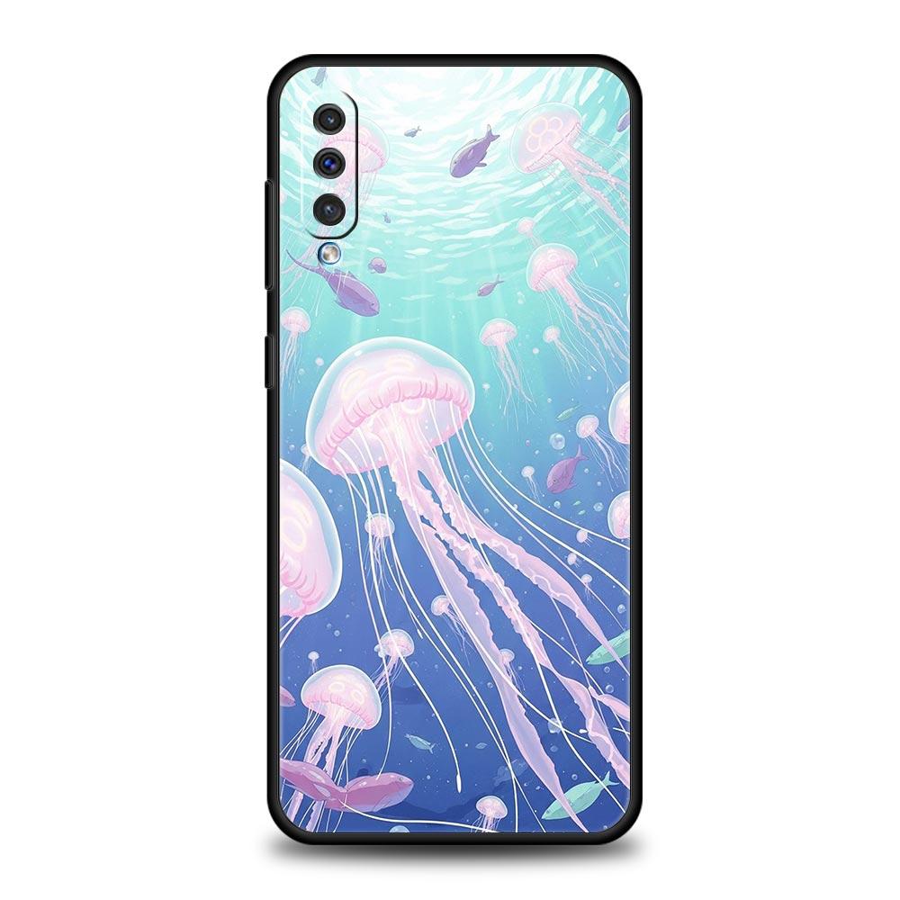 

Чехол для телефона Samsung A56 A36 A26 A24 A12 A14 A16 A50 A70 A20E A22 A40 A34 A54 A42 A52 5G A04s A06 Розовый Медуза Океанический Galaxy A50