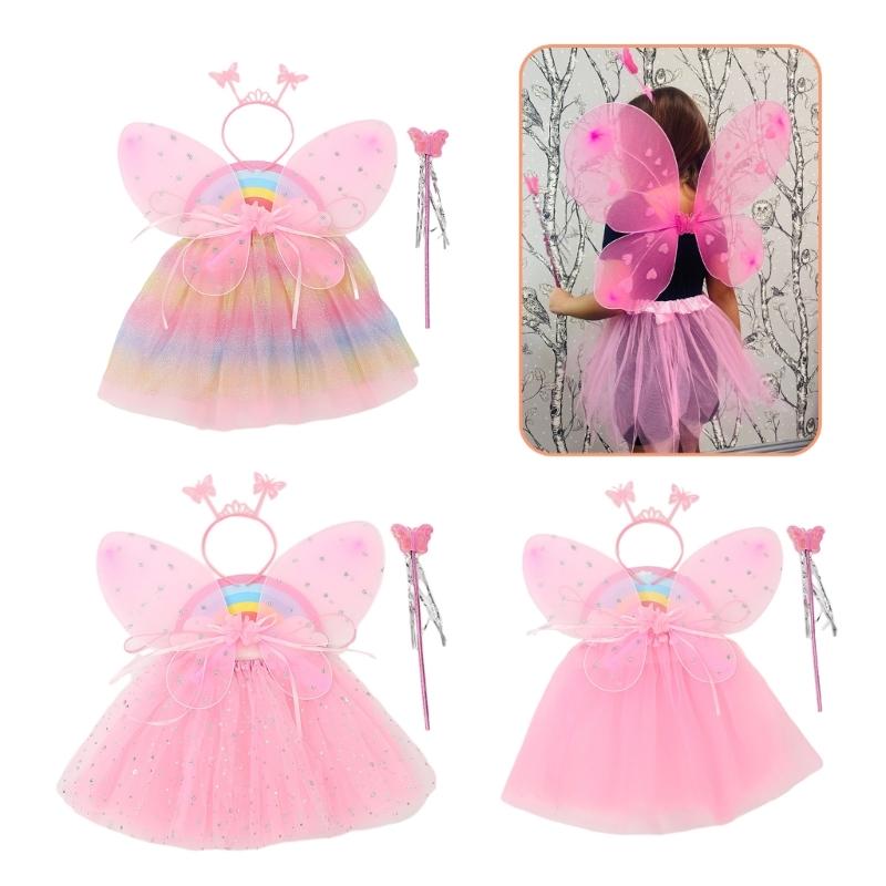 Girl Princess Fairy Costumes Includes Fairy Skirt Wing Fairy Wand Headband for Birthday Party Costume Girl Fairy Costume