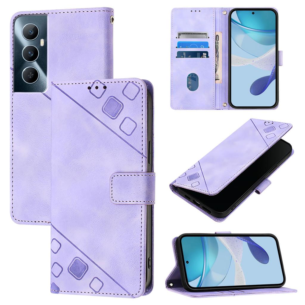 Fashionable Geometric-Patterned Wrist-Strap PU Leather Phone Wallet Case for Realme 8 9 10 11 12 13 14,GT3 GT5 GT6...Narzo 20 50...C11 C12 C15 C17...