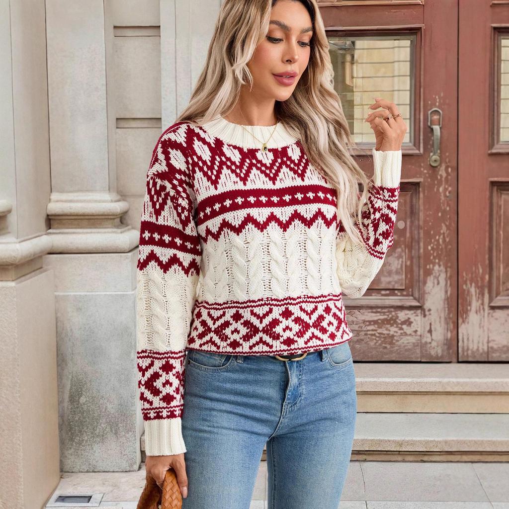 Vintage Jacquard Pullover Women's Christmas Sweater