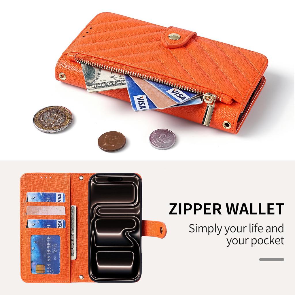 Samsung S26 Ultra Crossbody Zipper Bag & Card Slot Leather Phone Case