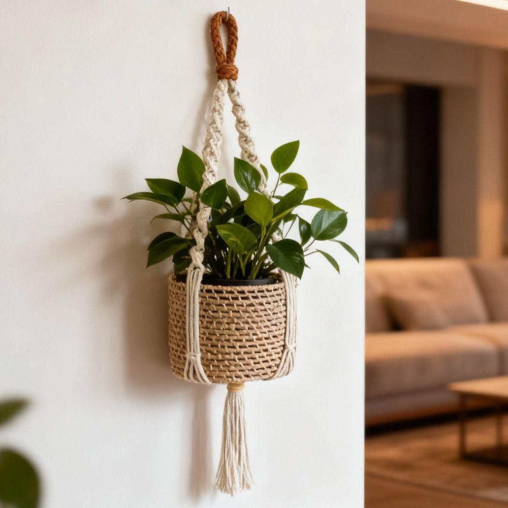 With Handmade Tassels Macrame Plant Hanger Net Wall Hanging Plant Pot Holder Flower Pots  Indoor