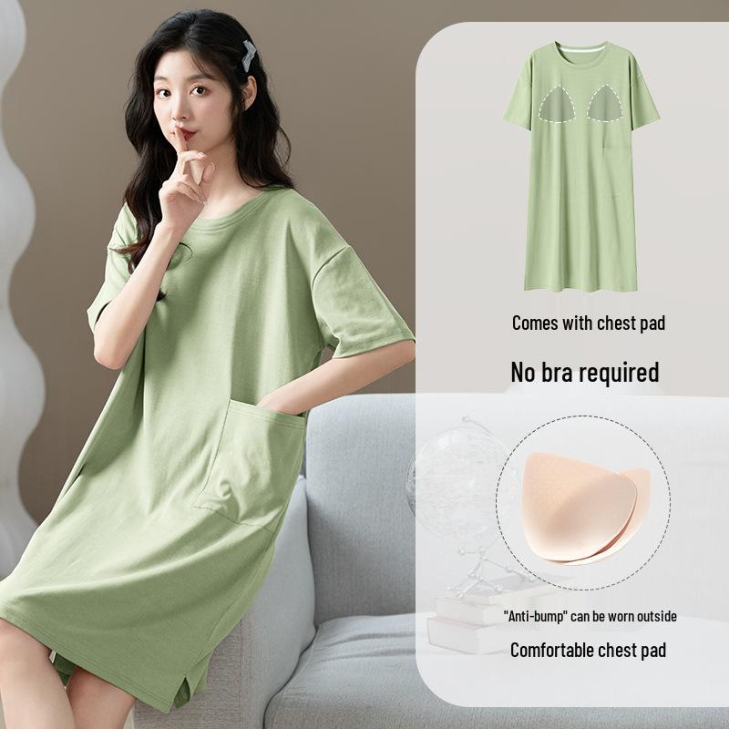 Women's Cartoon Cotton Nightgown with Bra Pads - Short Sleeve, 2024 Summer Style Pajamas