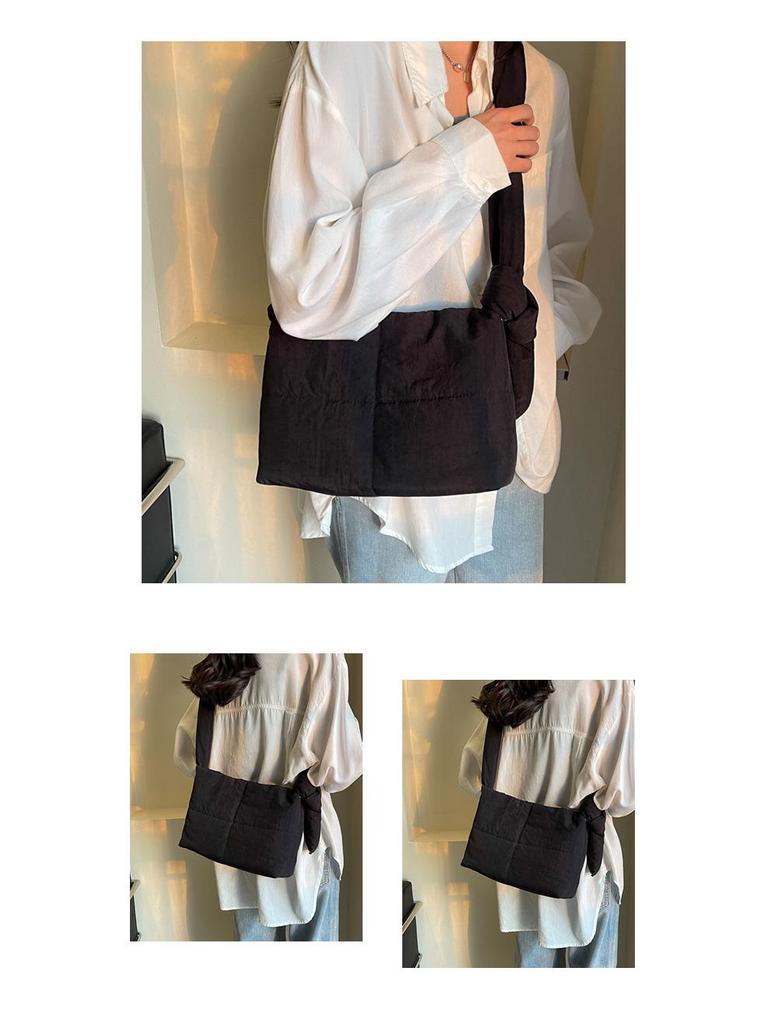 Korean Style Women's Cotton-Padded Crossbody Messenger Bag - Solid Color, Large Capacity