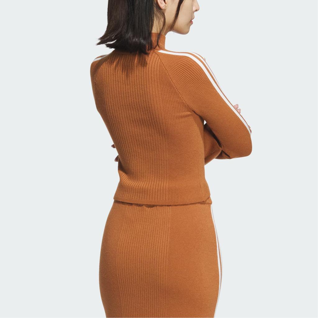 Adidas Originální prémiový pletený rolák Třípruhový barevný blok svetr Dámské topy Divoká hnědá JI7059