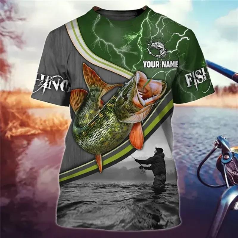 Sommer Outdoor Seefisch Lässiges 3D Herren T-Shirt Angelbekleidung Modetrend Übergroßes Kurzarmoberteil Hochwertiges T-Shirt