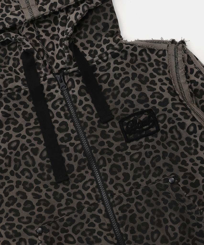 Badblood Raw Edge Zip-Up Hoodie Slim Fit - Black Leopard
