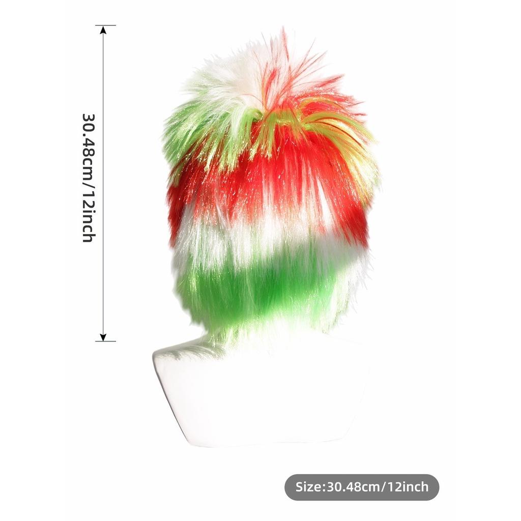Red White Green Tricolor Mohawk Rock Spiky Wig Fluffy Upward Dynamic Layered Synthetic Party Cosplay