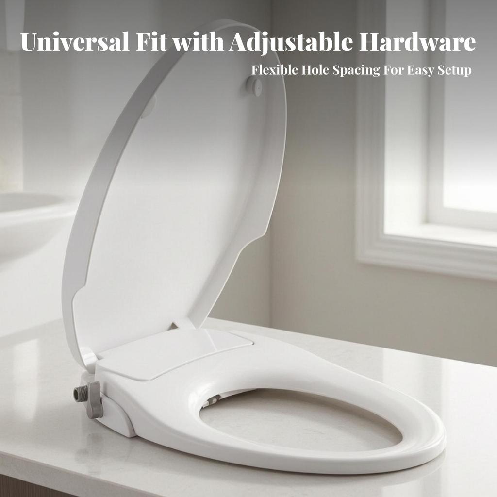 NonElectric Toilet Seat with Rinse | Adjustable Mounting Spacing, Spray