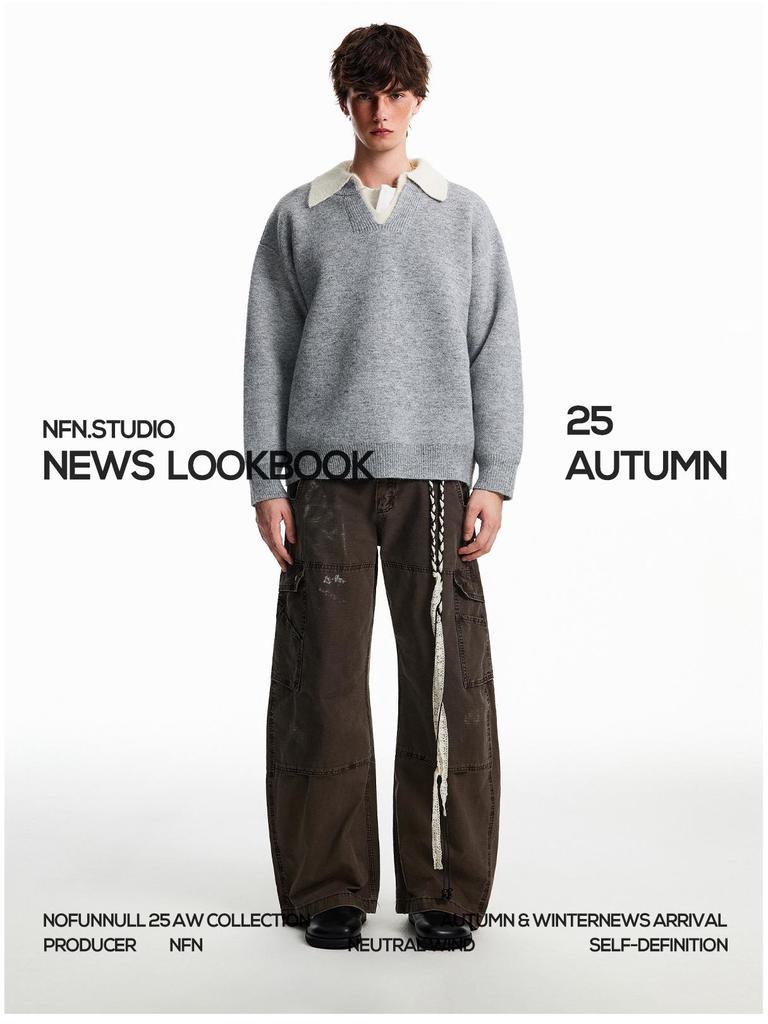 Men's High-End Old Money Style V-Neck Polo Knit Sweater for Autumn/Winter