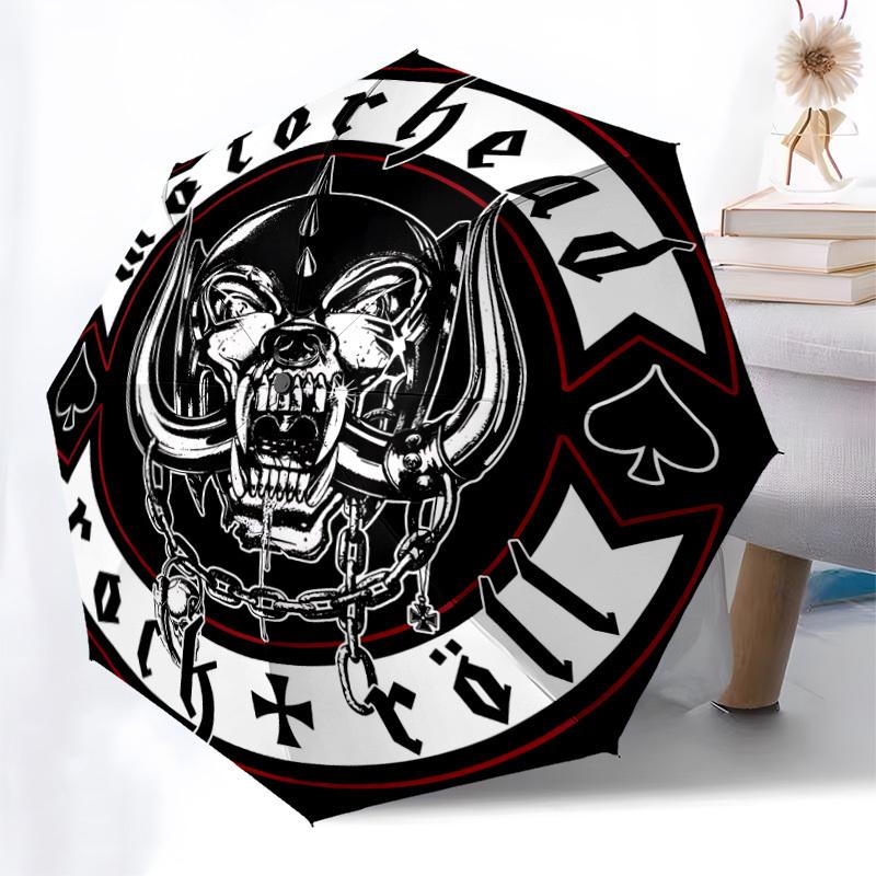 1pc Motorhead Logo Automatic Umbrella | Portable Foldable 8-Rib Manual Open, Cute Halloween & Christmas Gift for Outdoor, Casual Accessory, Durable Ca