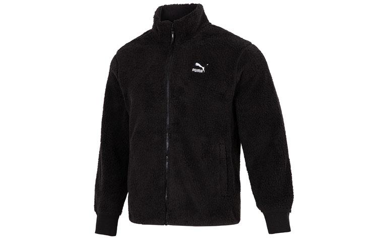 PUMA Solid Color Fleece Lined Athleisure Stand Collar Sherpa Velvet feel Coat Men s Black 537699-01 S