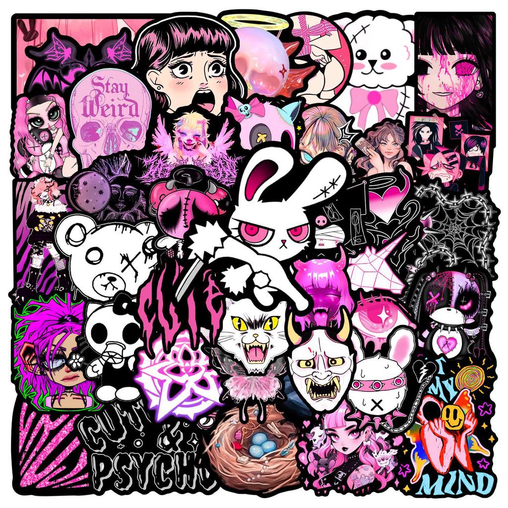 50 Trendy Dark Style Graffiti Stickers for Phone, Guitar, Tablet, Laptop - Waterproof Sheets for Girls