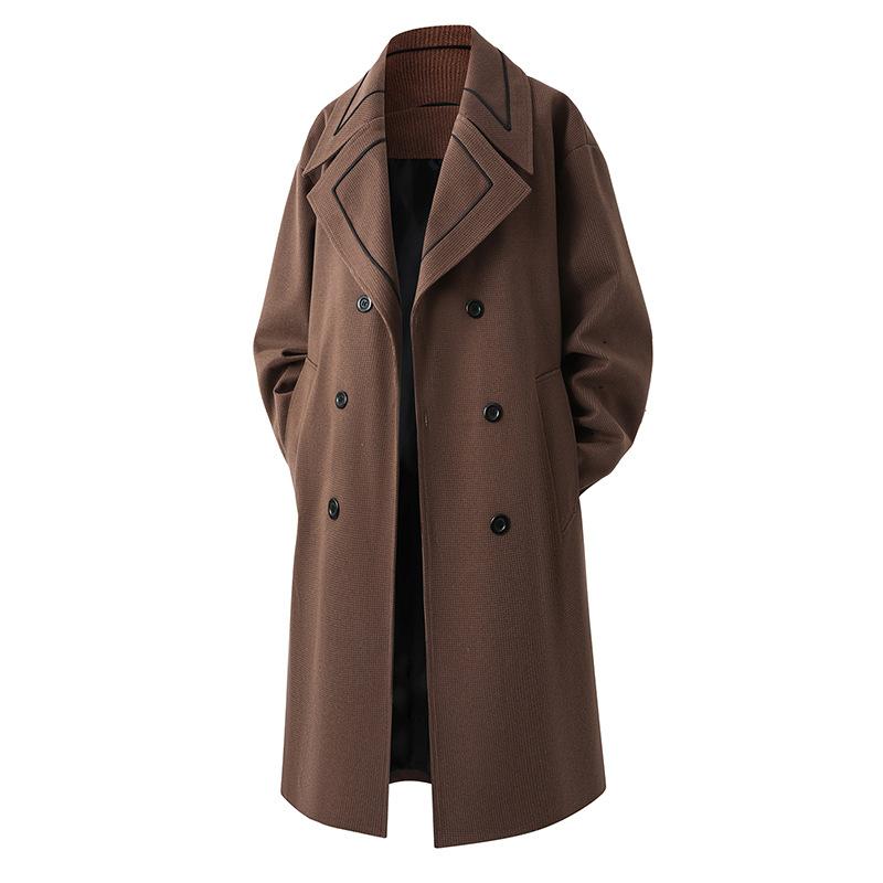 Men's Double Breasted Trench Coat Oversized Casual Windbreaker Lapel Long Jacket Overcoat Notched Lapel Long Jacket Winter Warm Overcoat for Men