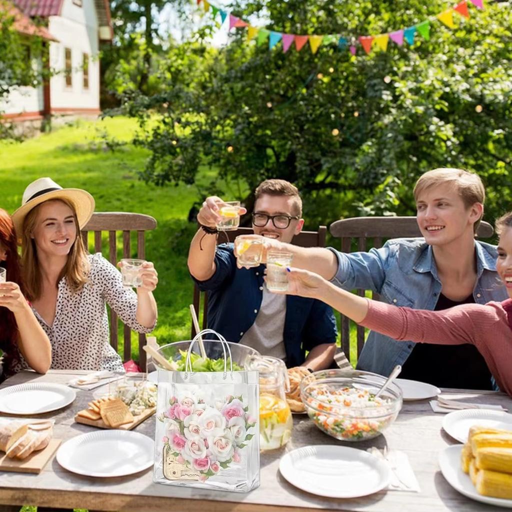 Clear Plastic Gift Bags With Handle Transparent Bag Reusable Tote Bag Pvc Goodie Bags For Wedding Party Supplies, Cosmetic Bag